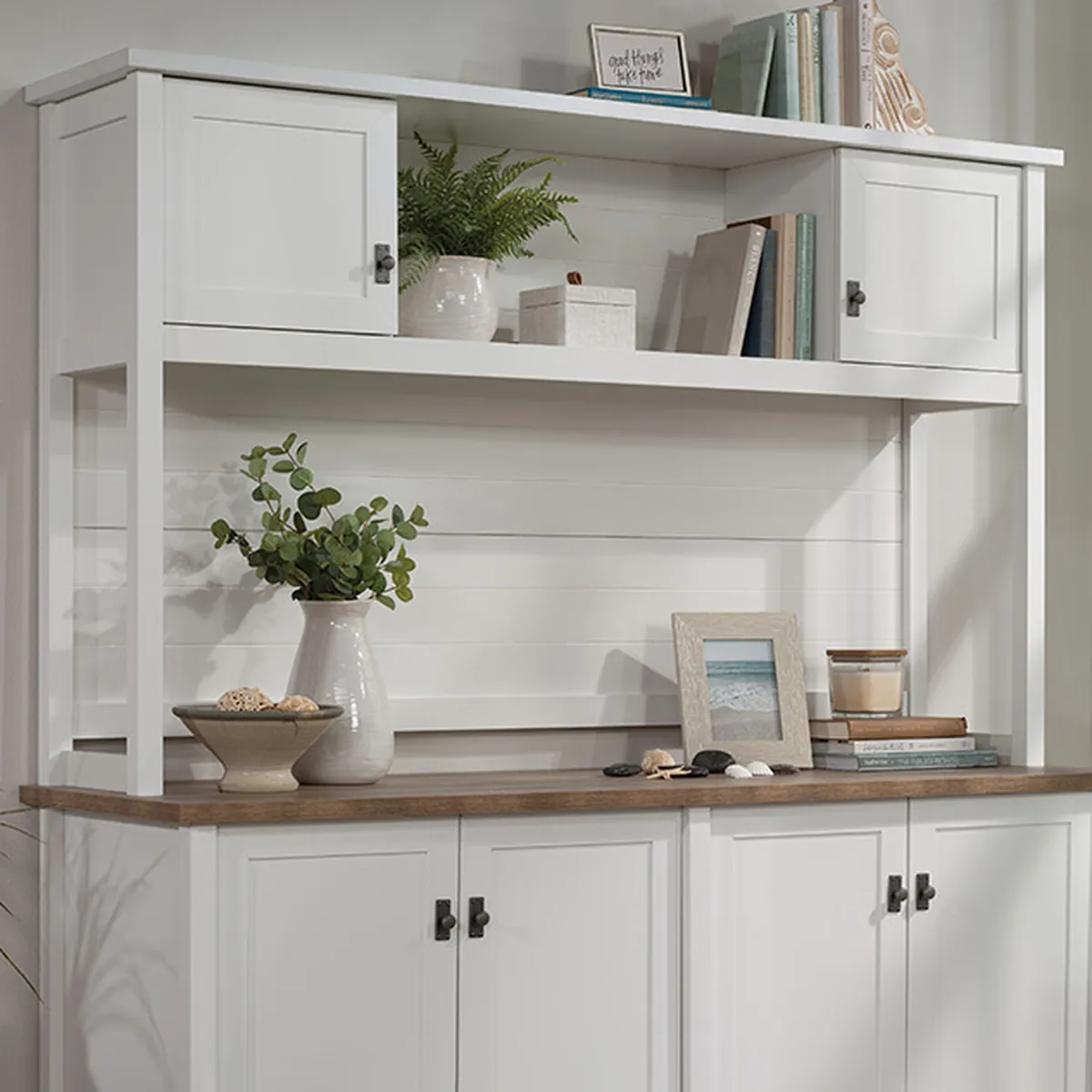 66" Hutch in white + natural / light wood, item 430231